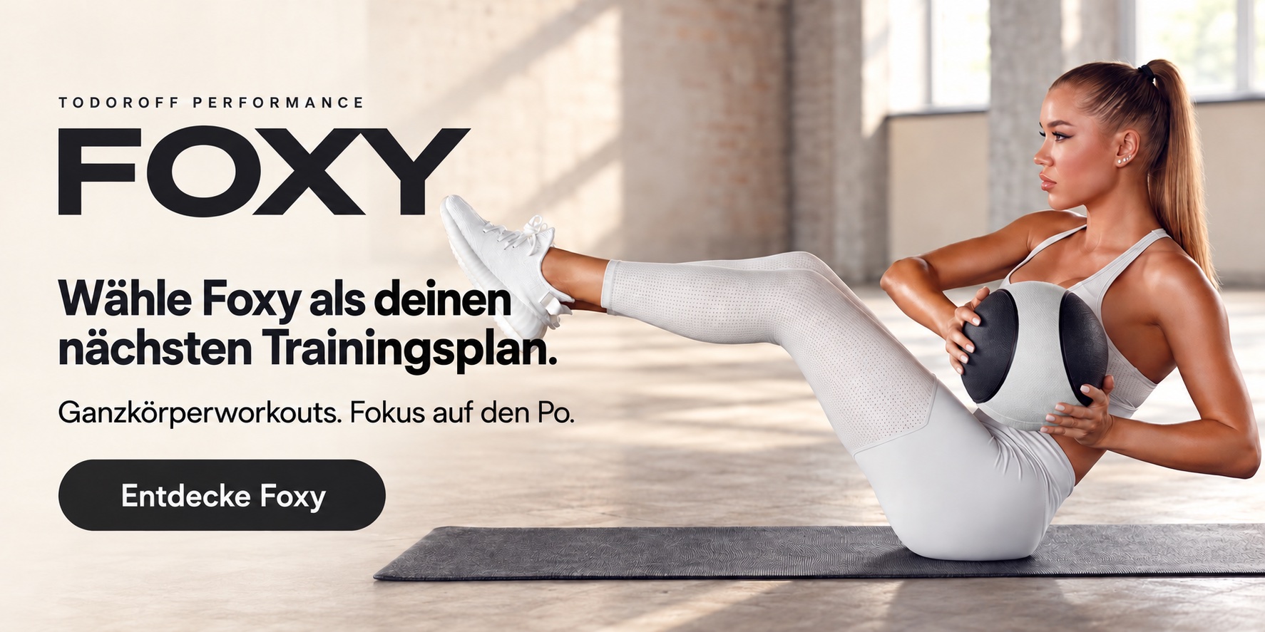 Foxy. Wähle Foxy als deinen nächsten Trainingsplan. Ganzkörperworkouts. Fokus auf den Po.